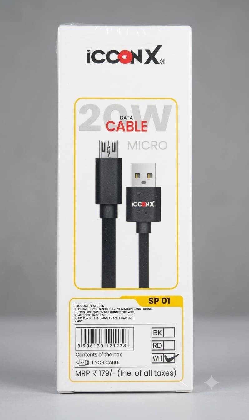 DATA CABLE 1M WHITE SP-01 MICRO 20W